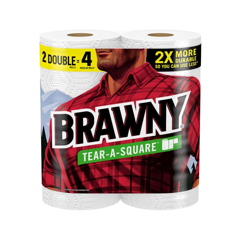 Brawny Tear-A-Square Paper Towels, 2 Double Rolls = 4 Regular Rolls, 3 Sheet Sizes (Quarter, Half, Full), Strength for All Messes, Cleanups, and Meal Prep - Image 1